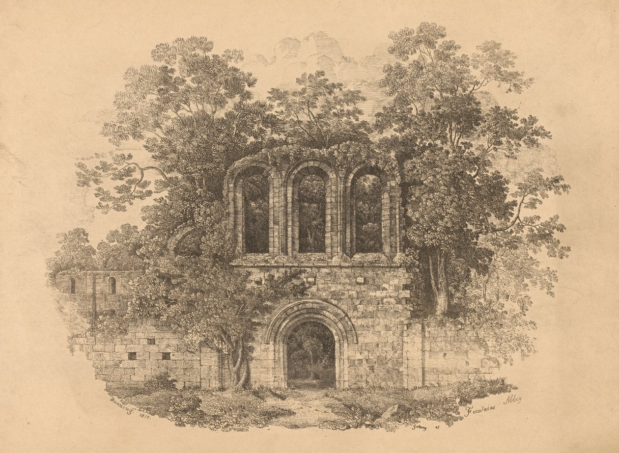 Poort bij Fountains Abbey door R. Dunning