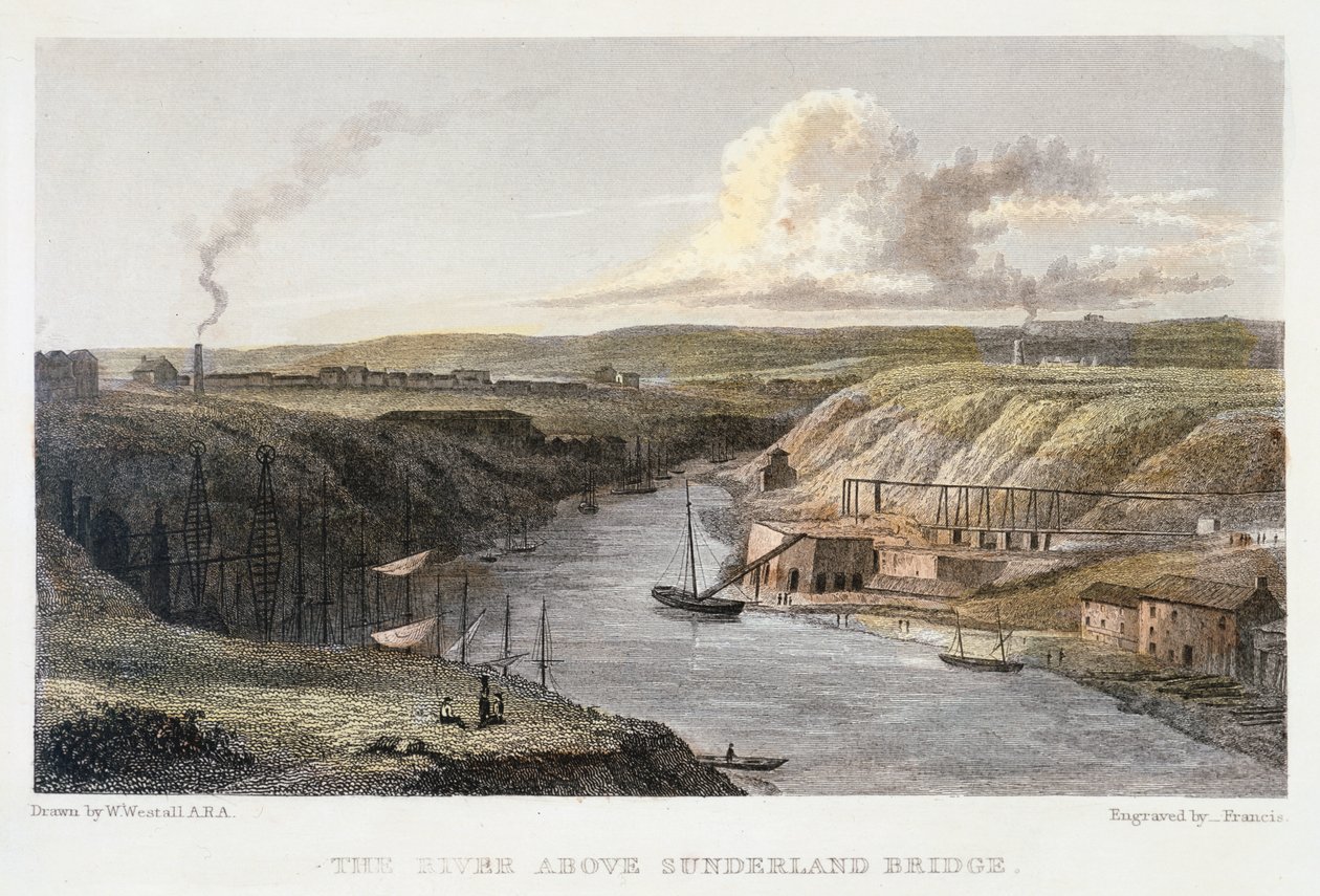 De Wear boven Sunderland Iron Bridge, ca. 1829 door R Francis