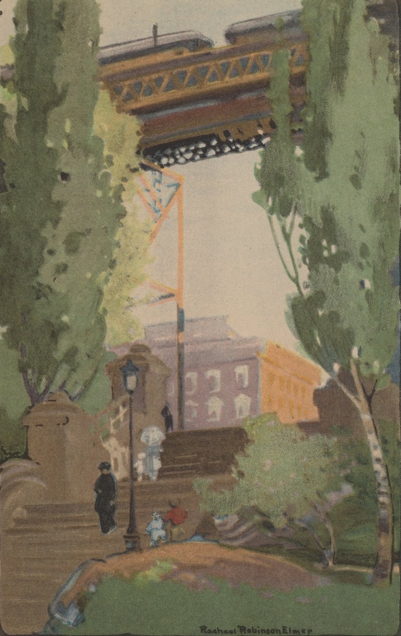 De verhoogde spoorweg bij 110th Street, 1914 door Rachael Robinson Elmer