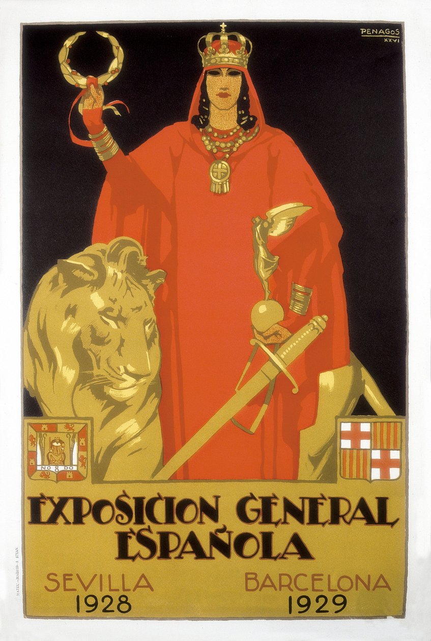 Tentoonstelling Algemeen Spanje, Sevilla 1928 - Barcelona 1929 (poster) door Rafael de Penagos