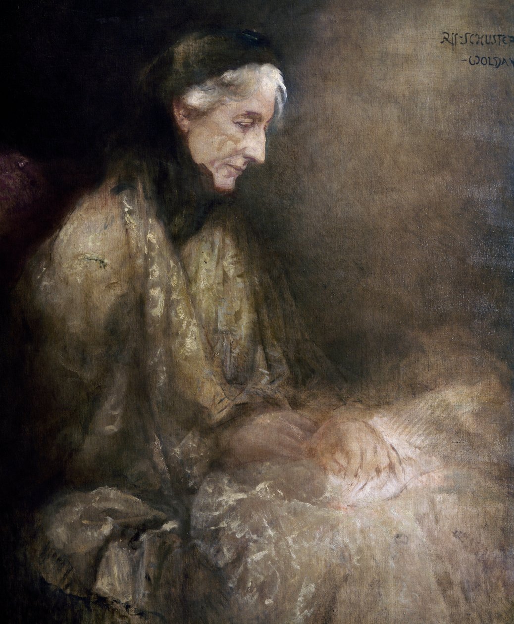Portret van Cosima Wagner (1838 - 1930), dochter van Franz Liszt, vrouw van Richard Wagner door Raffael Woldan Schuster
