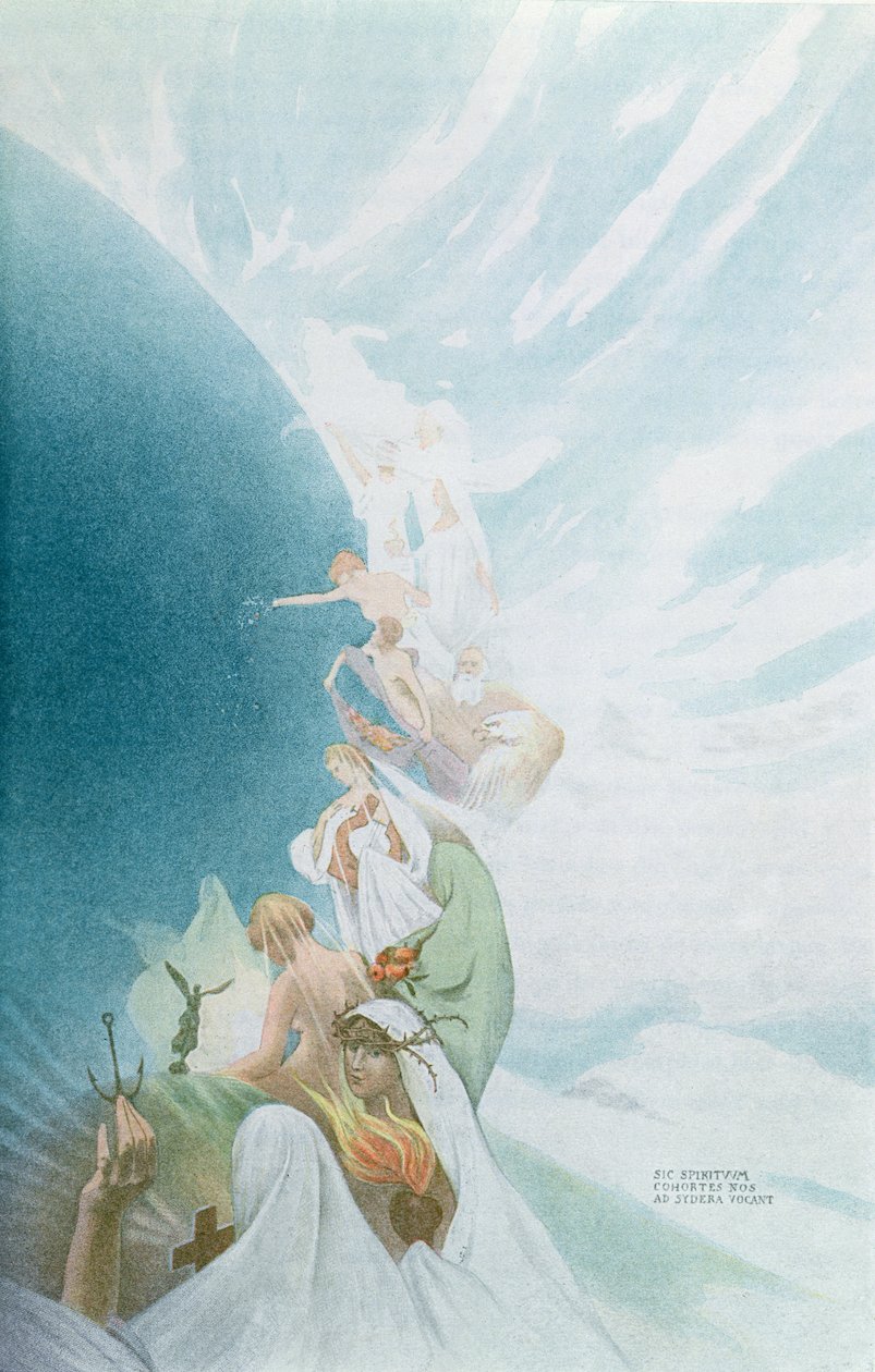 Onderwijs over het Hiernamaals en Inspiratie, illustratie bij een tekst van Gustave Flaubert (1821-80) uit de anthologie Nos Invisibles door Charles d
