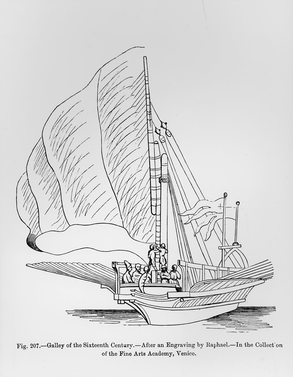 Galei uit de 16e eeuw, illustratie uit Wetenschap en Literatuur in de Middeleeuwen en Renaissance, geschreven en gegraveerd door Paul Lacroix, 1878 door Raffaello Sanzio Raphael