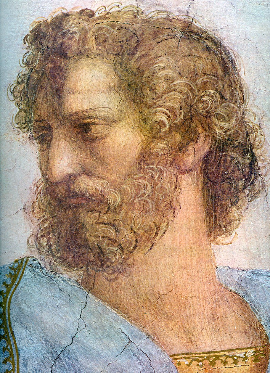 Aristoteles (detail) door Raffaello Sanzio Raphael