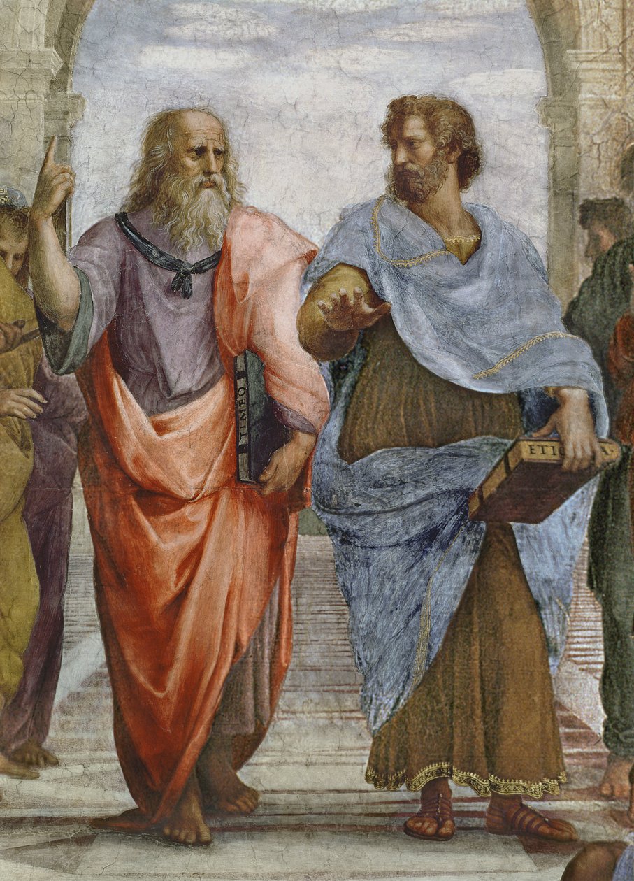 Aristoteles en Plato: detail van De School van Athene, 1510-11 (detail) door Raffaello Sanzio Raphael