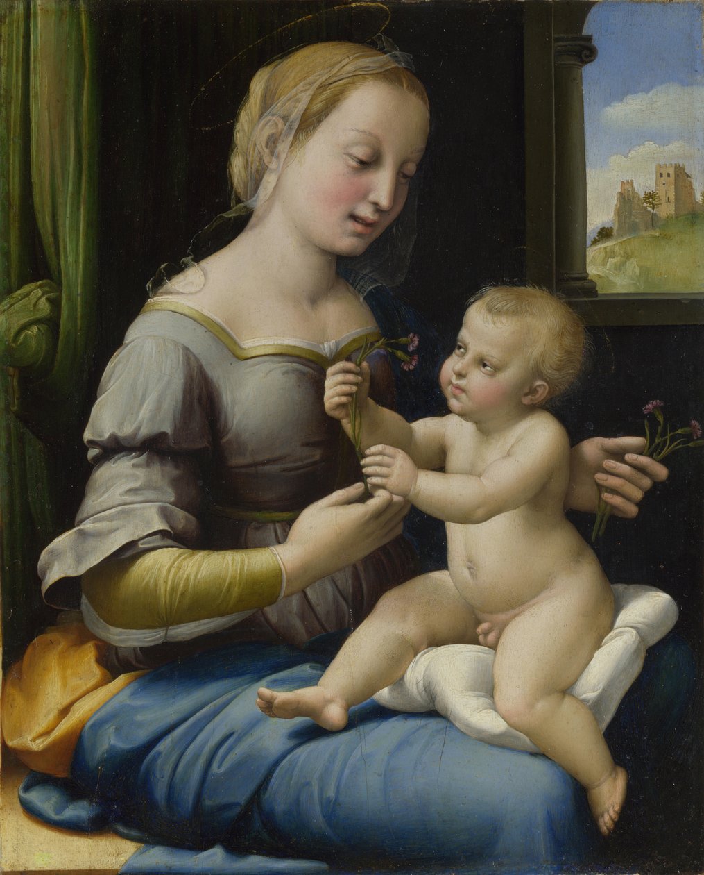 De Madonna van de Anjers (La Madonna dei Garofani), ca. 1506-1507 door Raffaello Sanzio Raphael