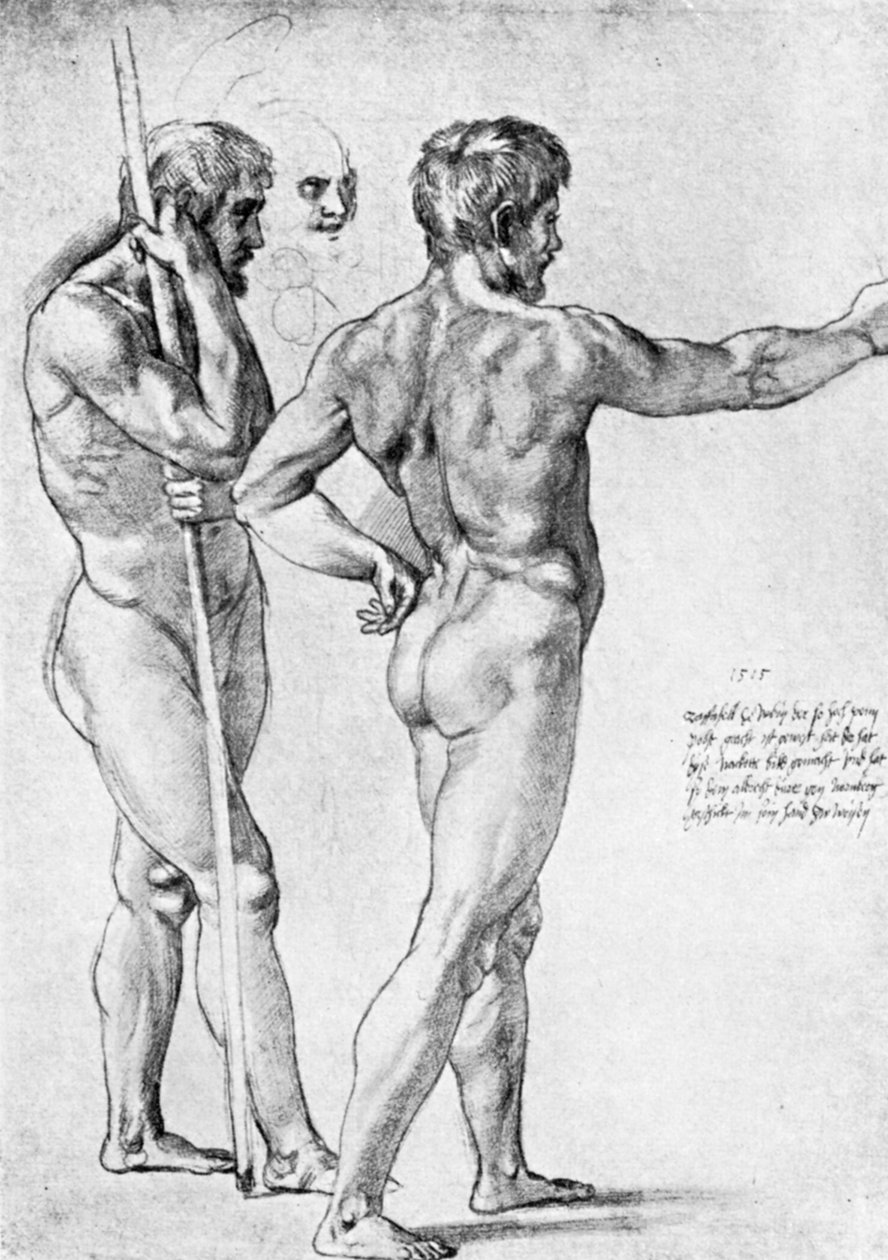 Twee mannelijke naaktstudies, 1515, 1912 door Raffaello Sanzio Raphael