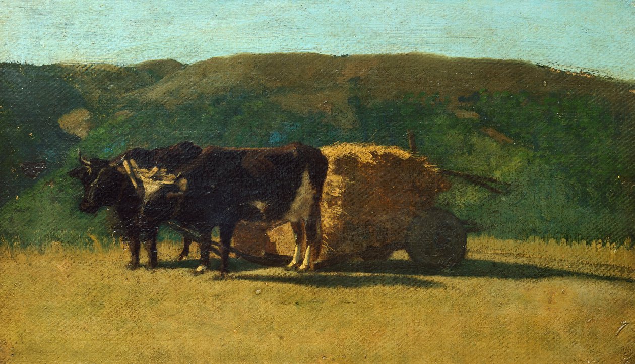 Zwarte ossen trekken wagen door Raffaello Sernesi
