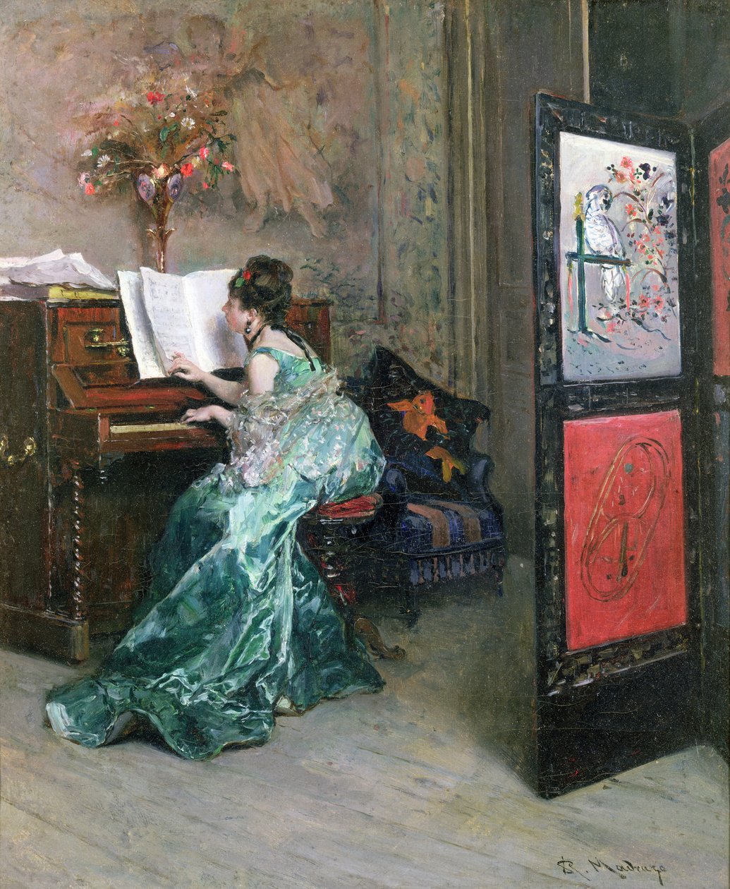 Dame die Piano Speelt in een Interieur door Raimundo de Madrazo y Garreta