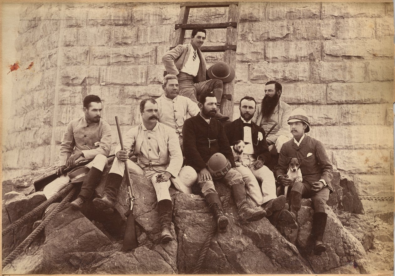 Personeel van Messrs. Glover & Co., Sindh-brug (verso) door Raja Deen Dayal
