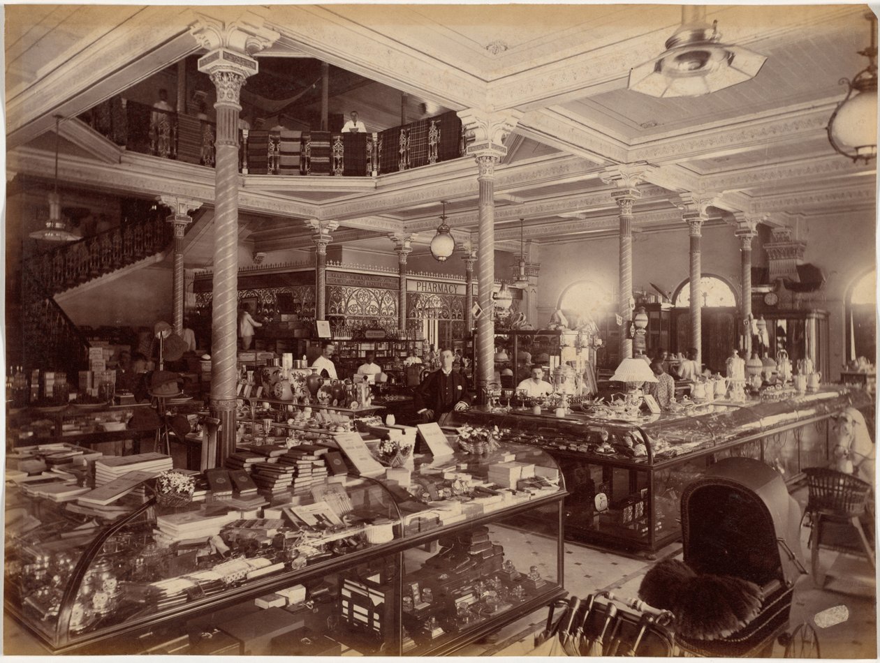 Winkel van Treacher and Co. in het fort, Bombay door Raja Deen Dayal
