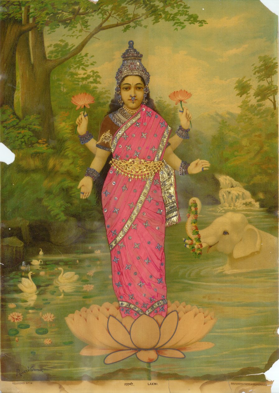 Lakshmi Embellished 2, door Ravi Varma Press door Raja Ravi Varma