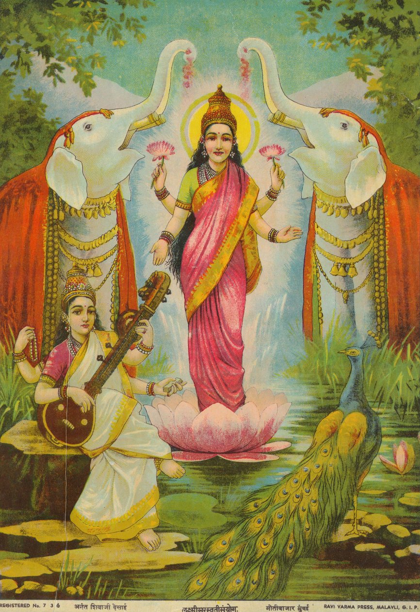 Lakshmi Saraswati Sanyog, door Raja Ravi Varma door Raja Ravi Varma