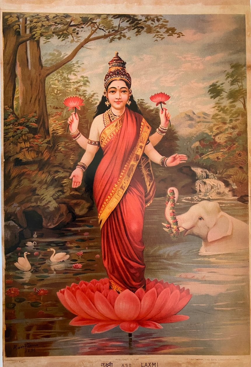 Lakshmi, door Ravi Varma Fine Art Lithographic Press, Bombay, 1894 door Raja Ravi Varma