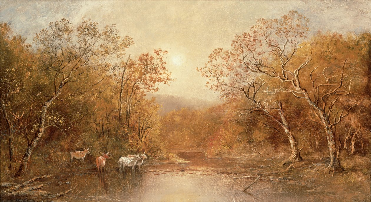 Landschap met koeien (olieverf op doek) door Ralph Albert Blakelock