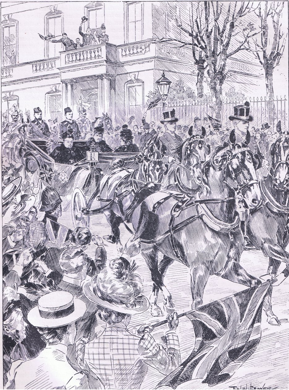 Het laatste bezoek van de Koningin aan Londen maart 1900, illustratie uit Cassells Geschiedenis van Engeland, 1900s door Ralph Cleaver