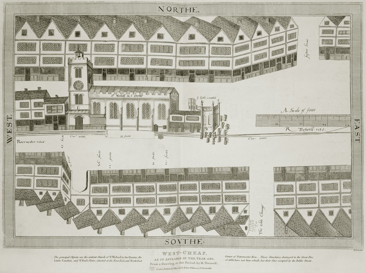 West Cheap zoals het verscheen in het jaar 1585, gegraveerd door Bartholemew Howlett door Ralph Treswell