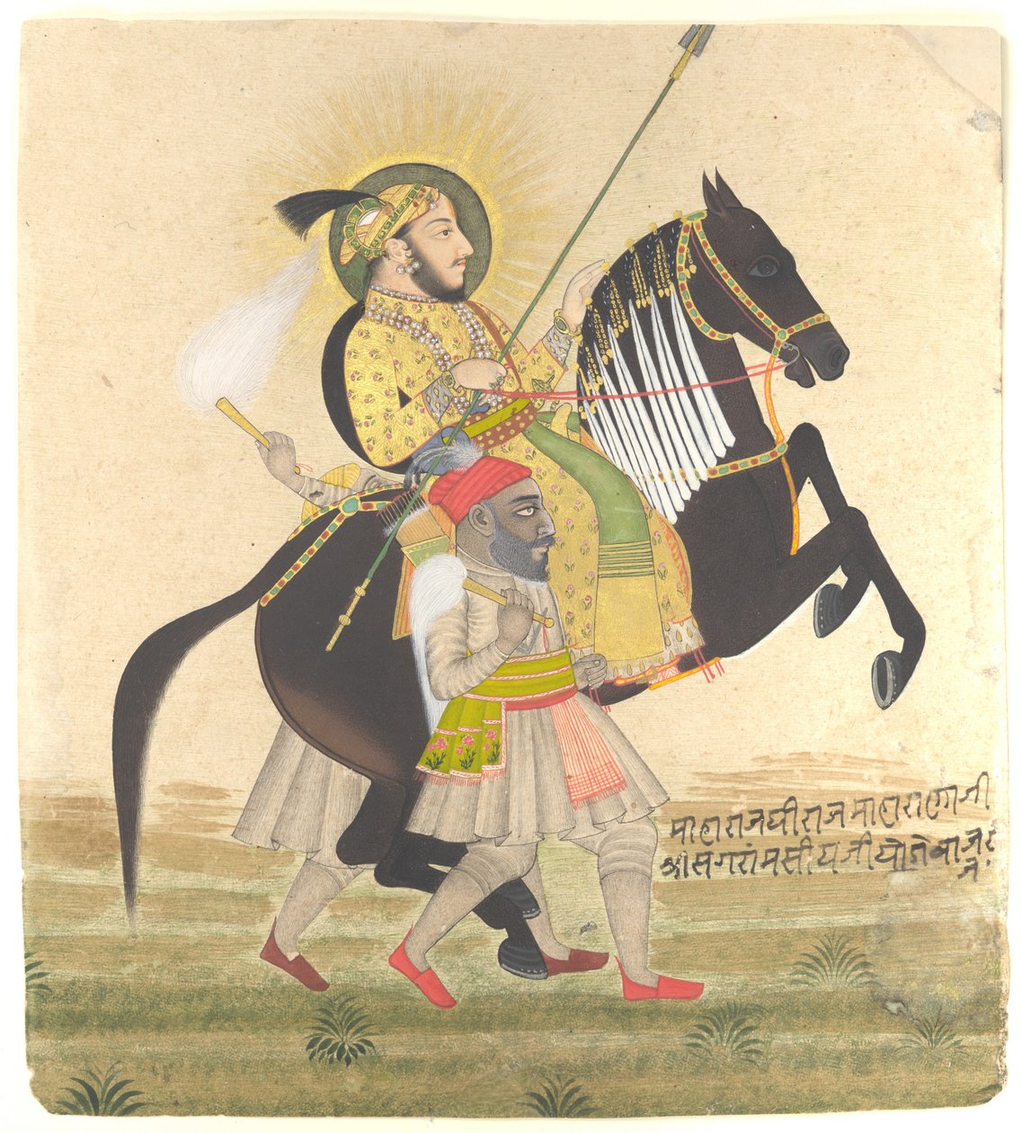 Maharana Sangram Singh op een Prijs Hengst, ca.1712 door Ram Jai