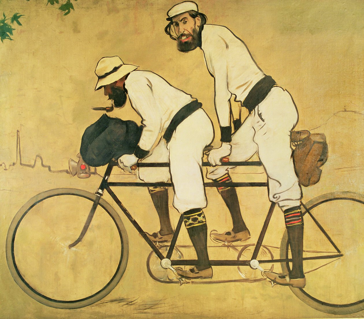 Zelfportret van Casas met Pere Romeu op een tandem door Ramon Casas i Carbo