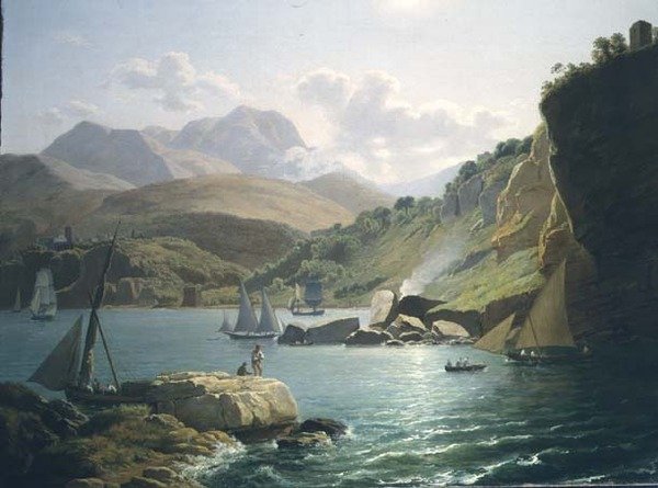 Een uitzicht op de kust van Vietri Sul Mare en het dorp Raito, in de Golf van Salerno door Ramsay Richard Reinagle