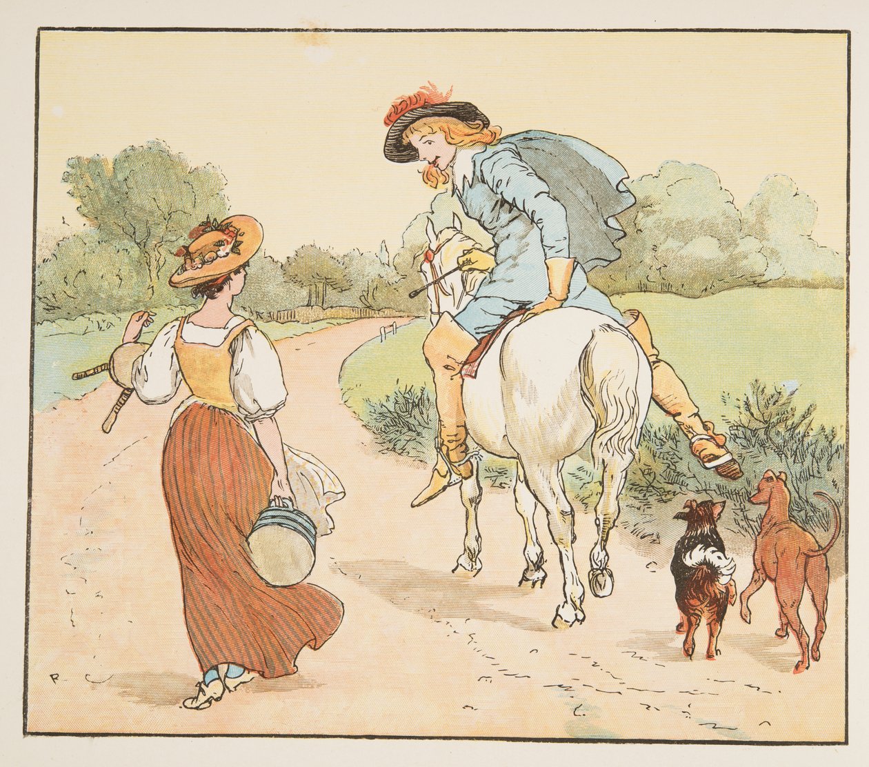 "Zal ik met je meegaan, mijn mooie meid?", uit The Hey Diddle Diddle Picture Book, pub.1882 door Randolph Caldecott