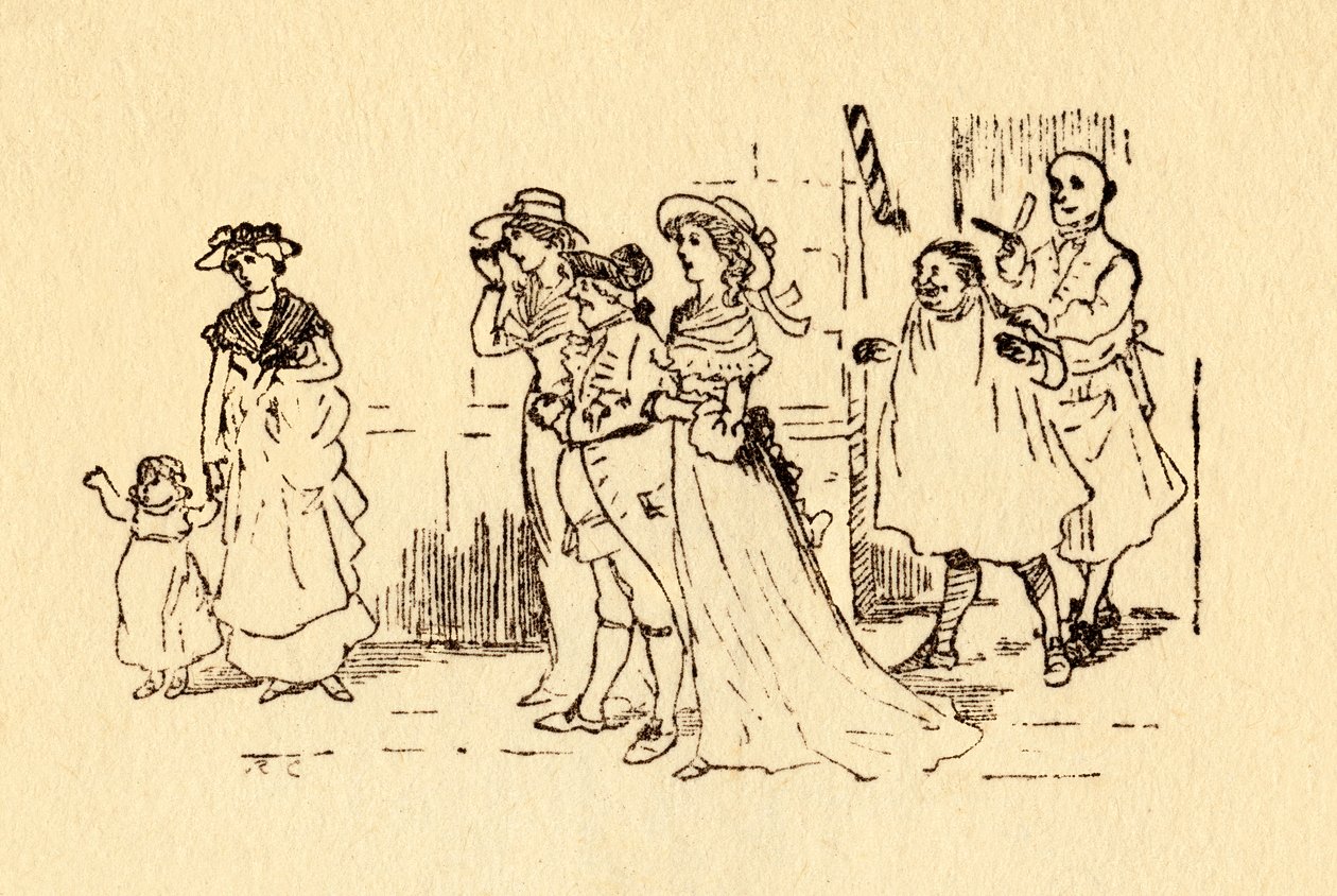 Omstanders kijken toe terwijl John Gilpin voorbij galoppeert, 1878 door Randolph Caldecott