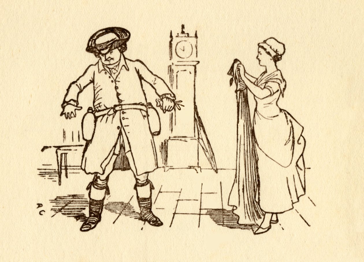 John Gilpin bevestigt wijnflessen aan zijn riem, 1878, c1918 door Randolph Caldecott