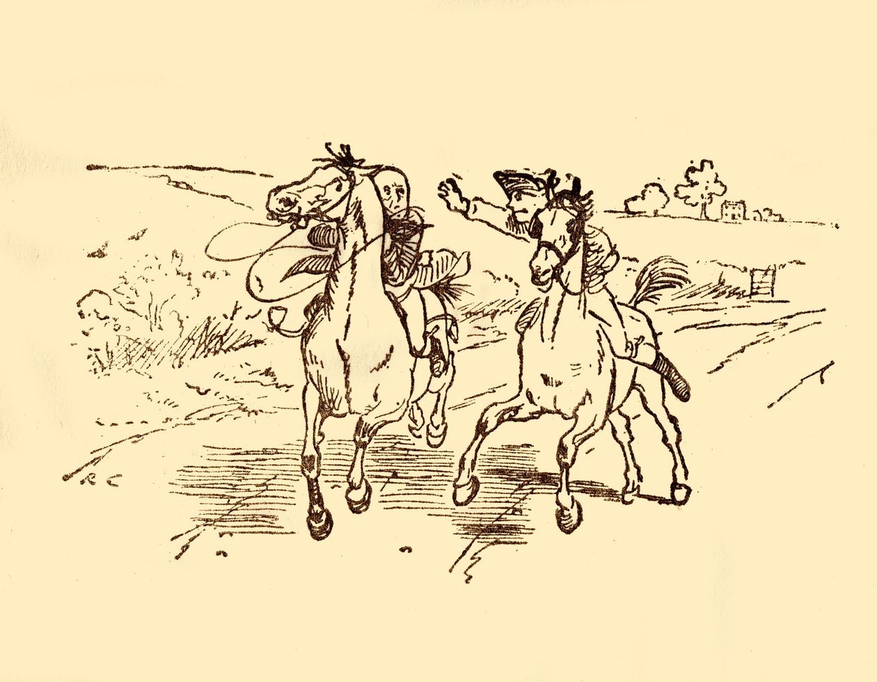 John Gilpin wordt gevonden door de postjongen van de Bell Inn door Randolph Caldecott