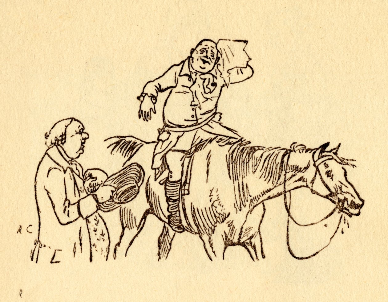 John Gilpin veegt zijn bezwete voorhoofd af met een zakdoek, 1878, ca. 1918 door Randolph Caldecott