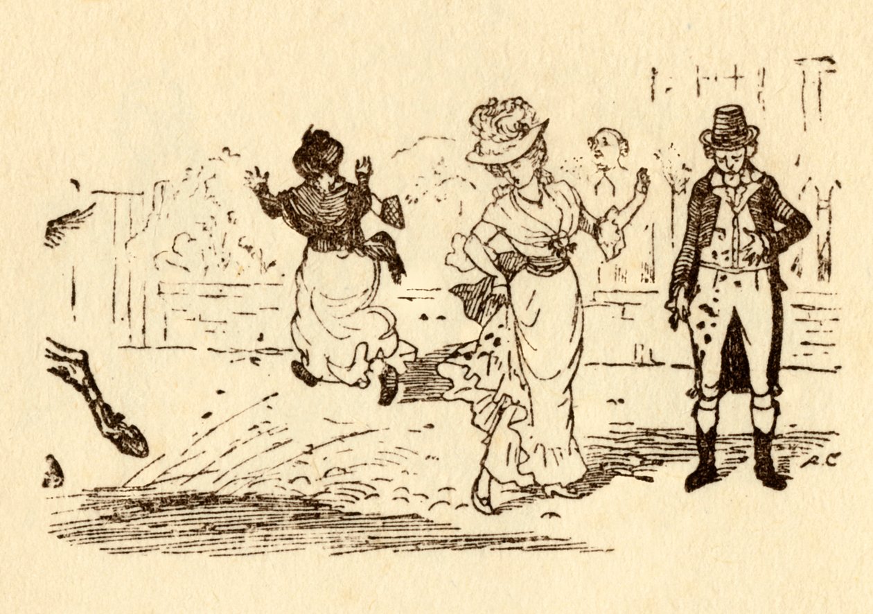 John Gilpins paard spat modder op een jurk van een vrouw, 1878, c1918 door Randolph Caldecott