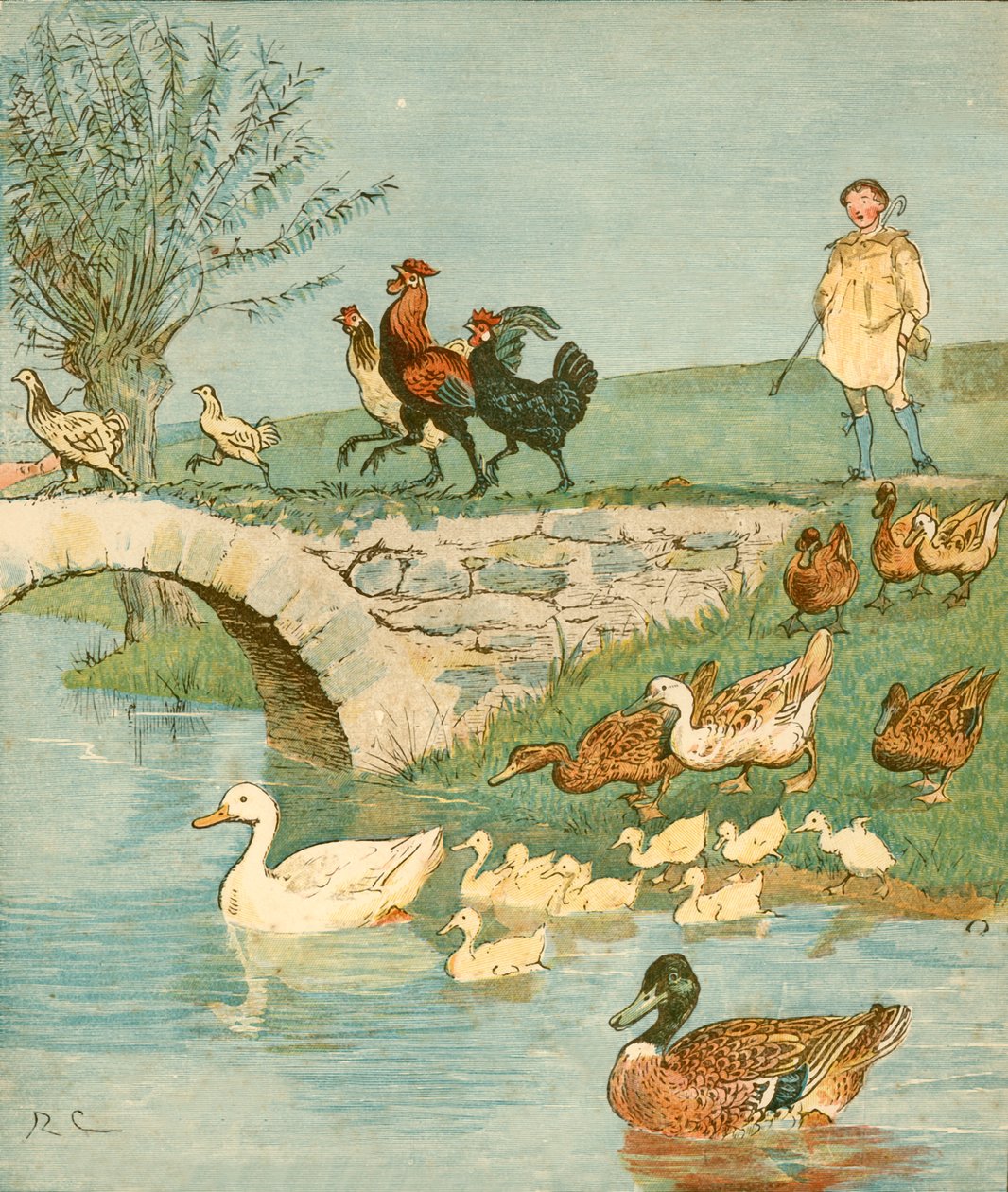De Boerenjongen met kippen en eenden, ca. 1881 door Randolph Caldecott