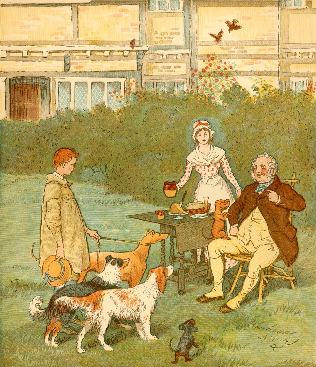 De boerenjongen met de honden van zijn meester, ca. 1881 door Randolph Caldecott