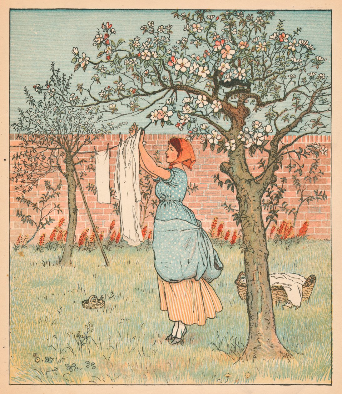 Het meisje was in de tuin, de was ophangen, 1880 door Randolph Caldecott