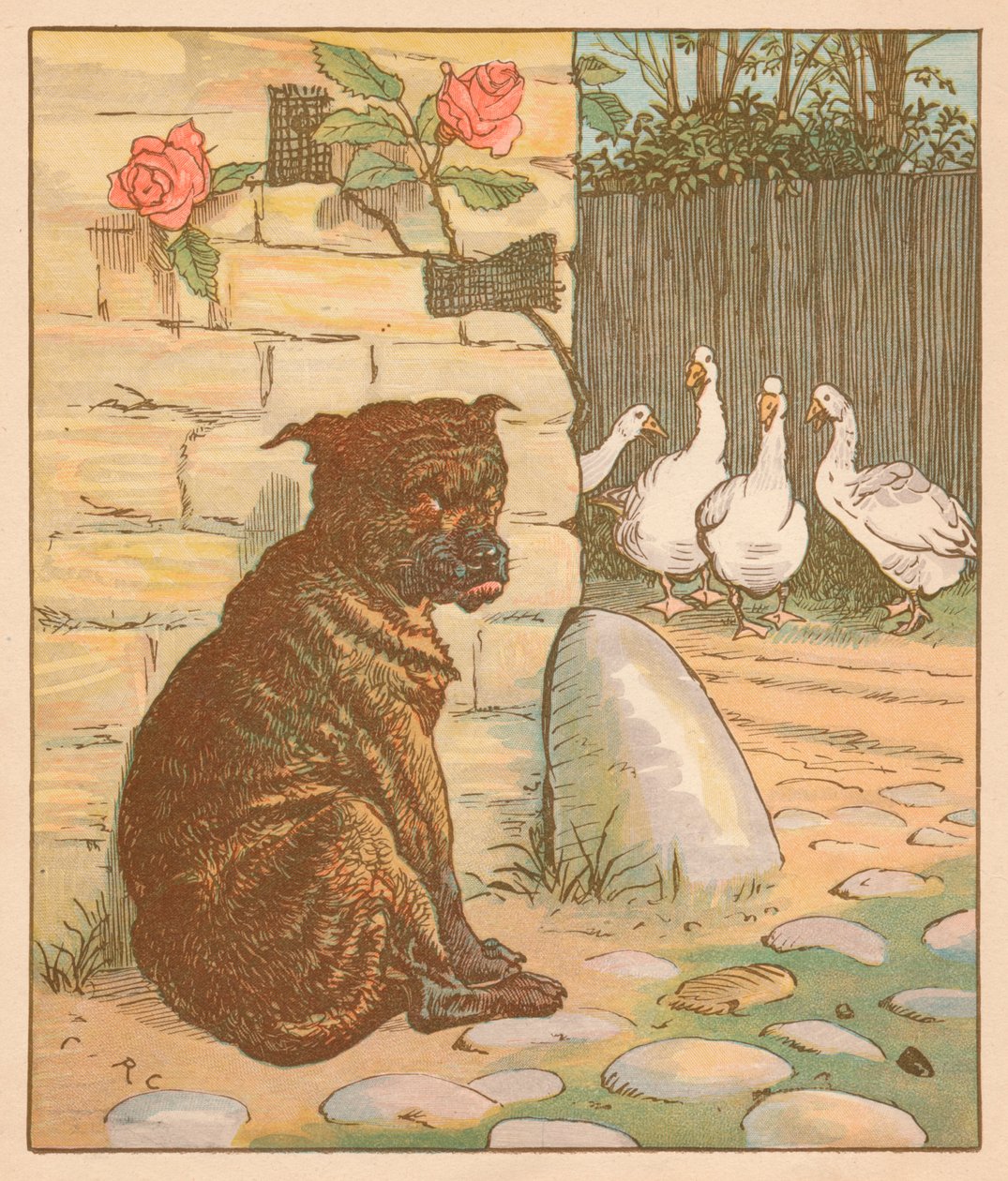 De hond die de kat lastig viel..., c1878 door Randolph Caldecott