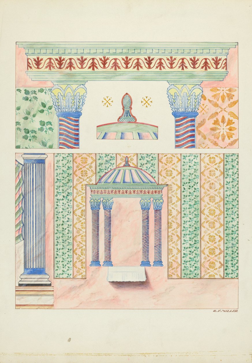 Details van Muurschilderingen, Zijmuur van het Heiligdom door Randolph F. Miller