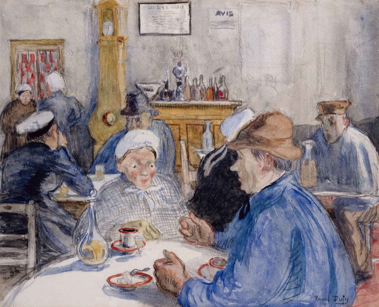 Bij het café, ca.1900 (aquarel, gewassen en houtskool) door Raoul Dufy