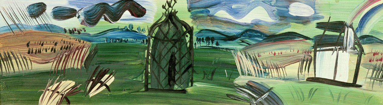 Kiosk en regenboog (olieverf op doek) door Raoul Dufy