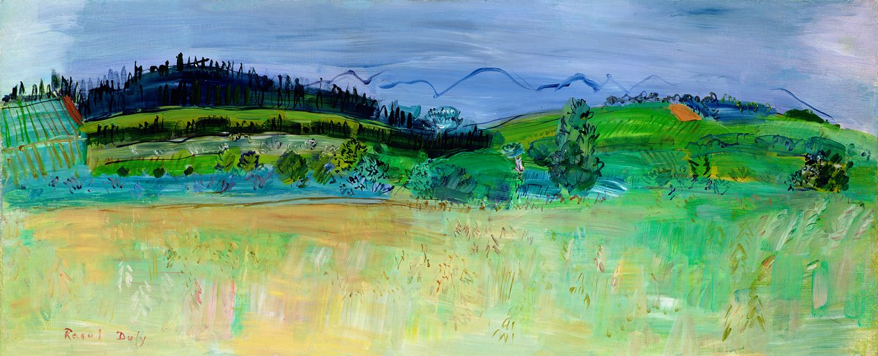 Landschap van de Oriëntaalse Pyreneeën, vanaf de Route du Boulou door Raoul Dufy