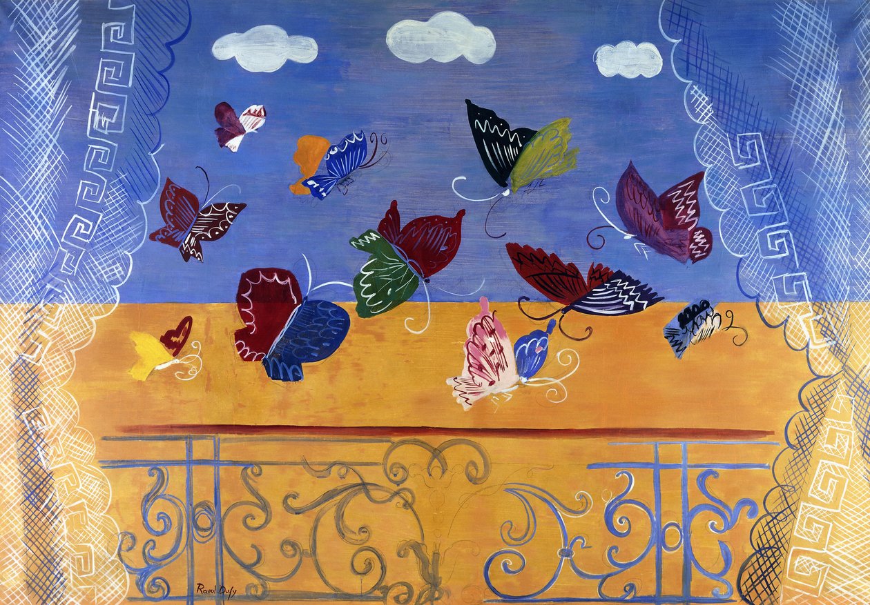 Open raam met vlinders door Raoul Dufy