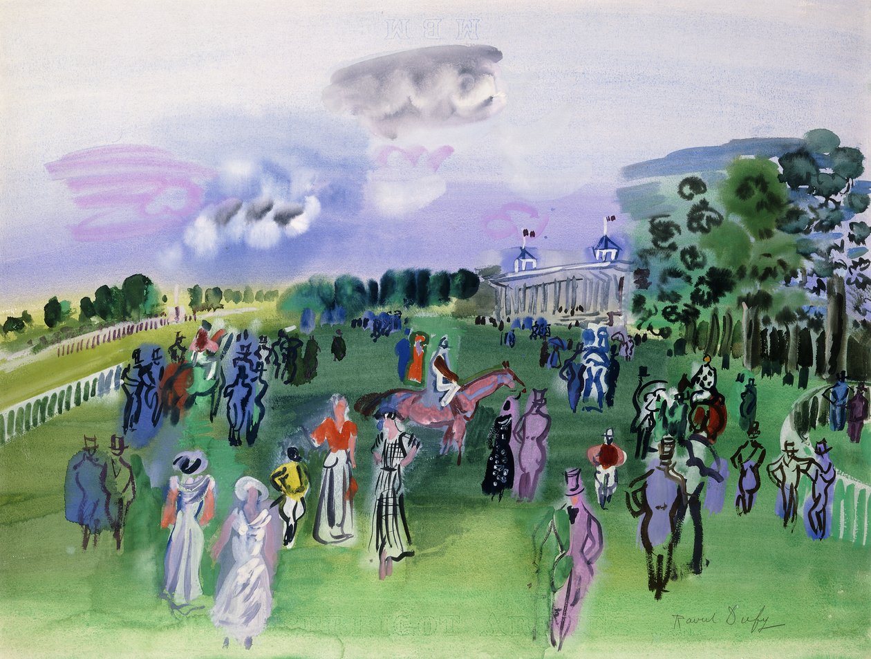 Renbaan bij Chantilly (gouache  aquarel) door Raoul Dufy