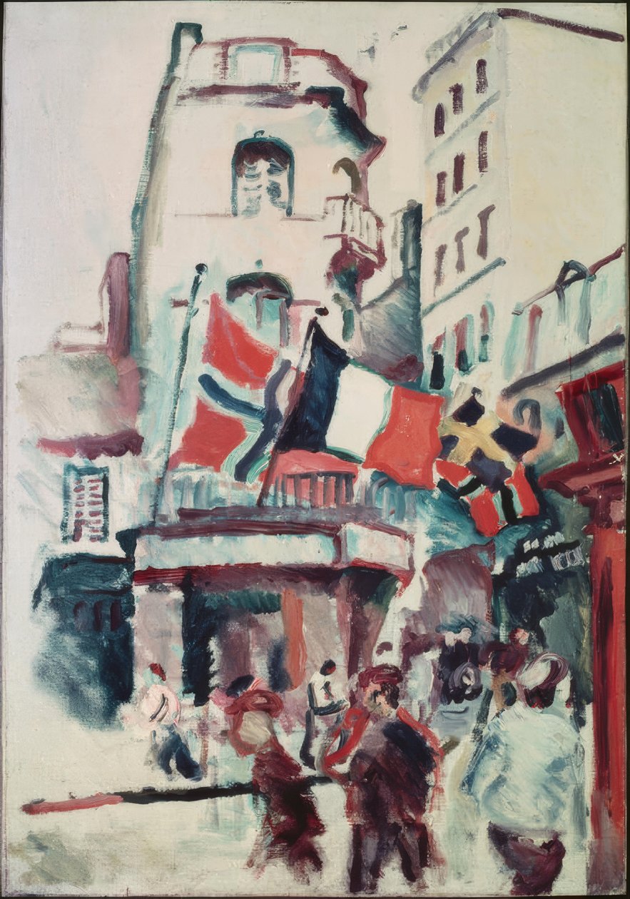Straat met vlaggen door Raoul Dufy