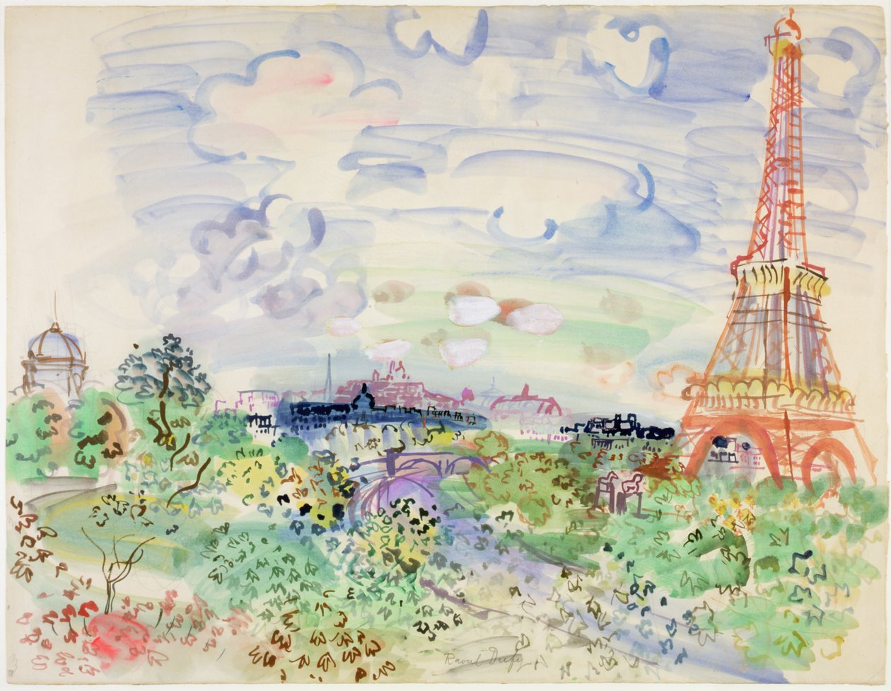 De Eiffeltoren, c.1935 (aquarel en potlood op papier) door Raoul Dufy