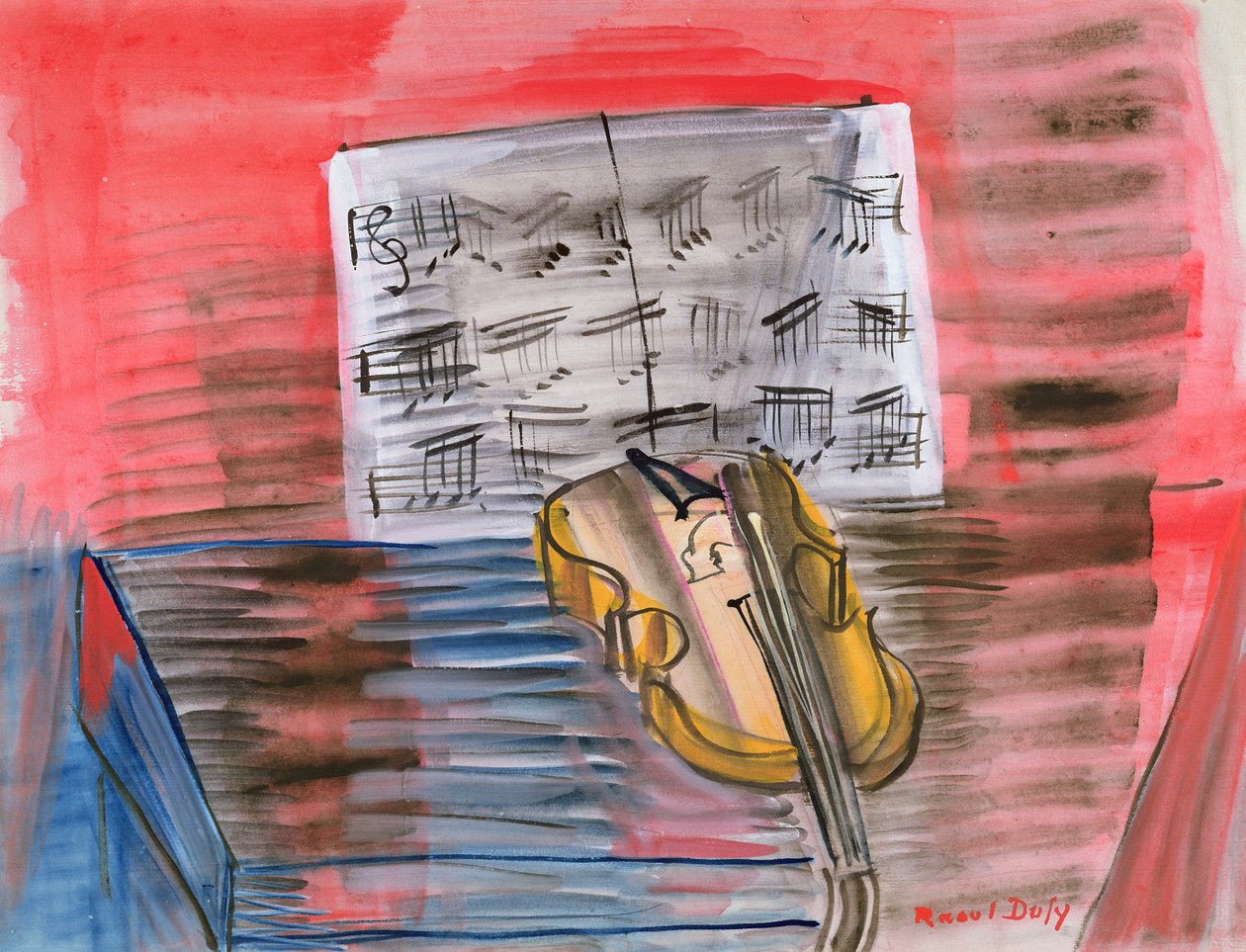 De gele viool (gouache  potlood op papier) door Raoul Dufy