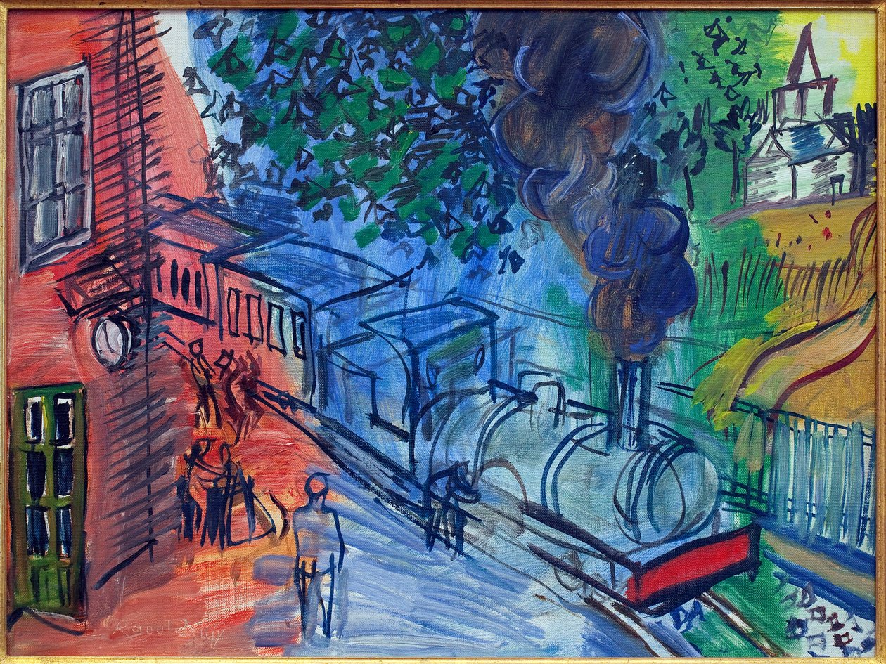 Trein naar het station. Schilderij van Raoul Dufy (1877-1953), olieverf op canvas. Franse kunst, 20e eeuw. Museum La Piscine, Roubaix. door Raoul Dufy