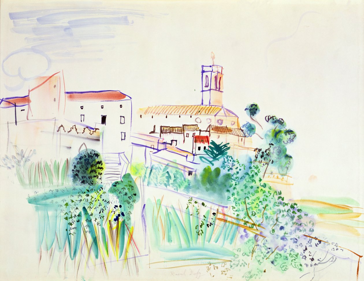 Dorp in de Provence (aquarel op papier) door Raoul Dufy