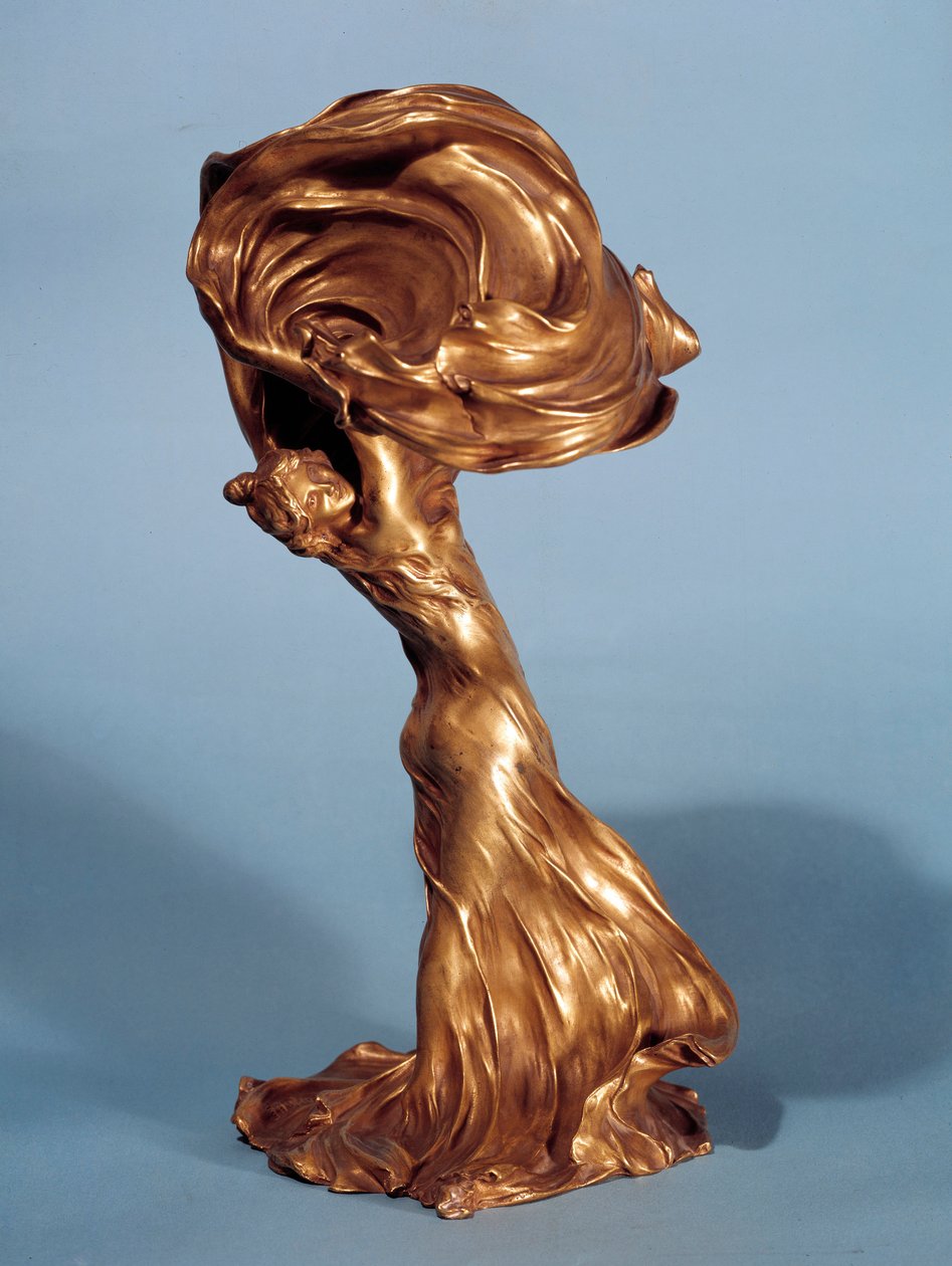 Lampstandaard die de Amerikaanse danseres Loie Fuller (1862-1928) voorstelt, gemaakt door Francois Raoul Larche (1860-1912) 1900 Parijs, decoratieve kunsten door Raoul Francois Larche