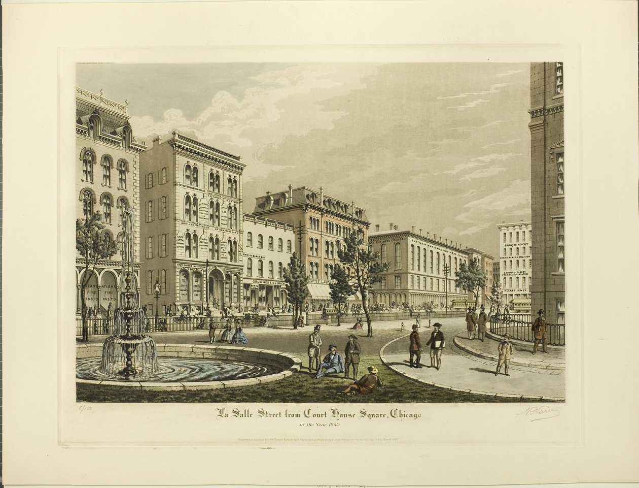 La Salle Street vanaf Court House Square, Chicago, in het jaar 1865 door Raoul Varin