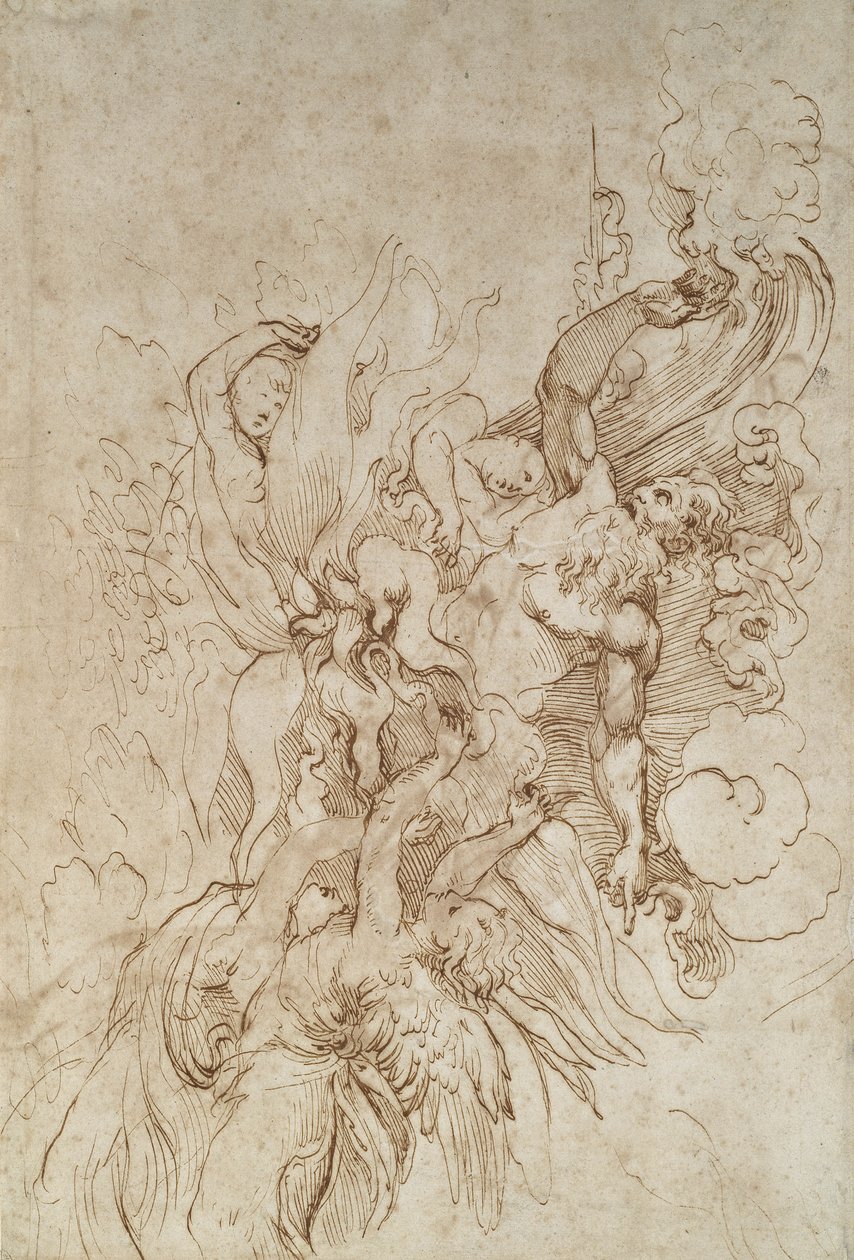 Jehova in een vlammende Wolk vergezeld door Engelen door Raffaello Sanzio Raphael