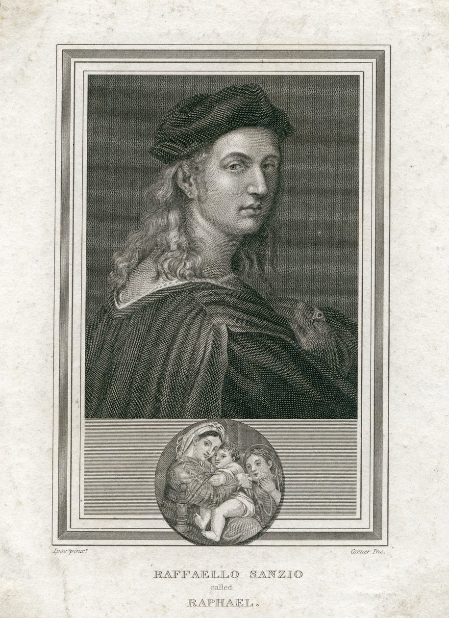 Raffaello Sanzio, genaamd Raphael, gegraveerd door Corner door Raffaello Sanzio Raphael