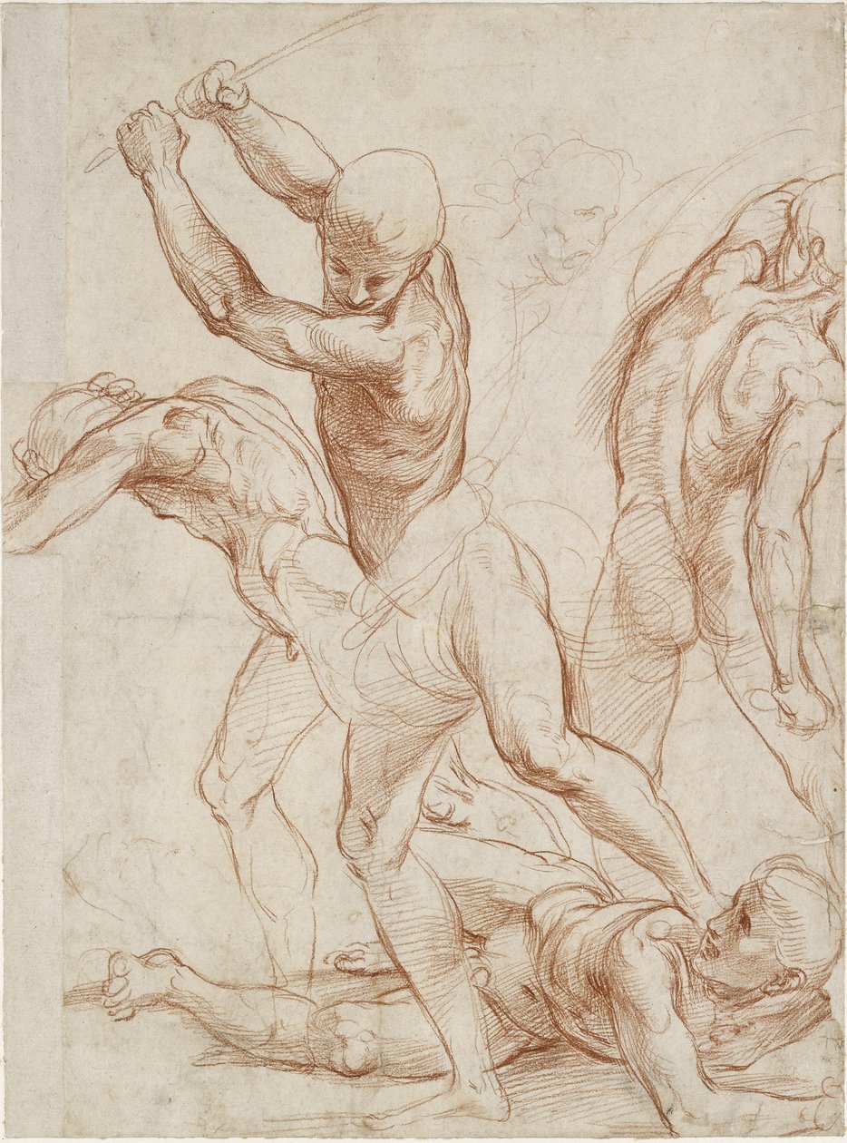 Recto: Gevecht van vijf mannen. Verso: Enkele lichte figuurstudies door Raffaello Sanzio Raphael